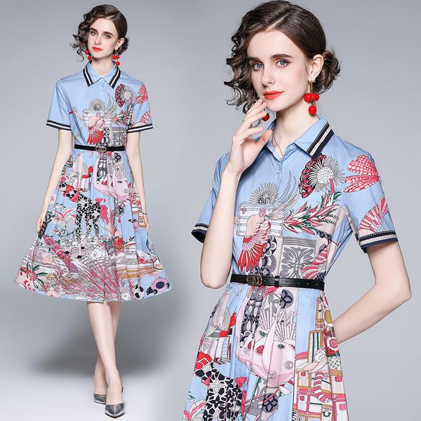 vintage printed blue shirt midi dress short sleeve summer 2022 runway designer elegant ladies casual office button dresses with belt busines, Black;gray
vintage printed blue shirt midi dress short sleeve summer 2022 runway designer elegant ladies casual office button dresses with belt busines, Black;gray