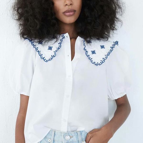 za summer women embroidery blouse short sleeve female loose single breasted thin casual sweet girls shirt 210422, White
za summer women embroidery blouse short sleeve female loose single breasted thin casual sweet girls shirt 210422, White
