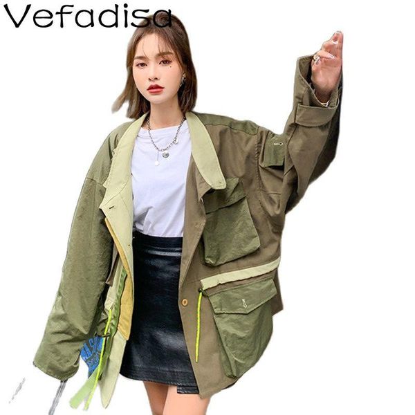 women's jackets vefadisa 2021 autumn women clothing army green pocket design short coat stitching loose cropped jacket193, Black;brown