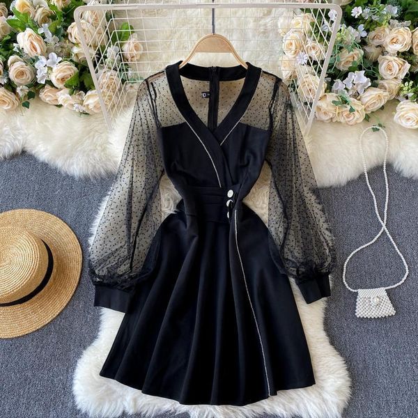 casual dresses mesh puff sleeve patchwork retro black dress for women fashion short 2021 spring summer girls runway, Black;gray
casual dresses mesh puff sleeve patchwork retro black dress for women fashion short 2021 spring summer girls runway, Black;gray