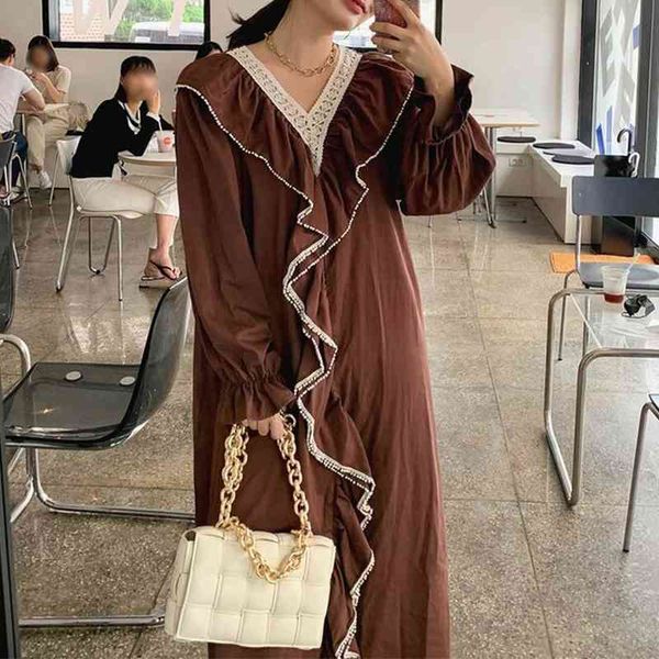 dresses autumn brown/black/white lace patchwork midi dress for women v-neck flare sleeve ruffle loose dresses female fashion, Black;gray
dresses autumn brown/black/white lace patchwork midi dress for women v-neck flare sleeve ruffle loose dresses female fashion, Black;gray