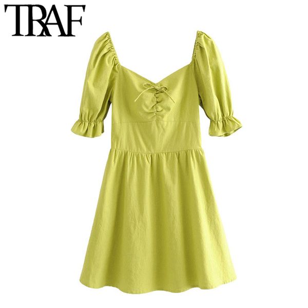 traf women chic fashion puff sleeve ruffle mini dress vintage tied v neck side zipper back elastic female dresses mujer 210415, Black;gray
traf women chic fashion puff sleeve ruffle mini dress vintage tied v neck side zipper back elastic female dresses mujer 210415, Black;gray