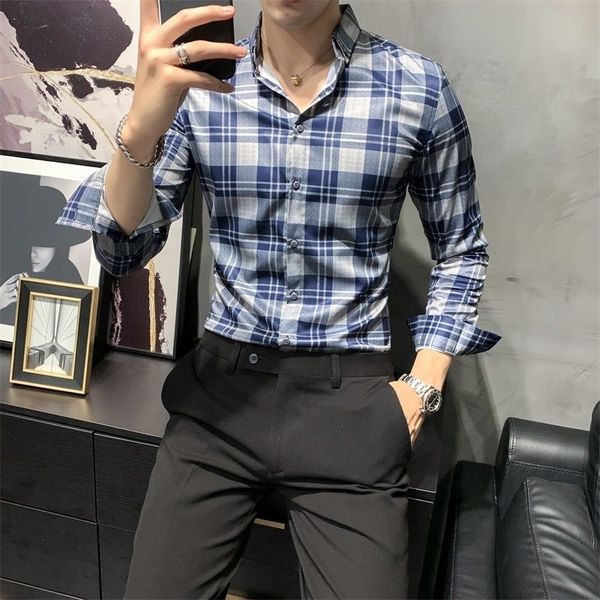 men's casual shirts spring and autumn check printed shirt long sleeve men's fashion brand t- slim social, White;black
men's casual shirts spring and autumn check printed shirt long sleeve men's fashion brand t- slim social, White;black