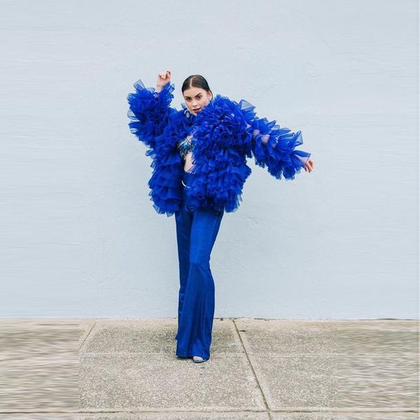 royal blue tulle ruffles tiered long sleeve shirt formal short blouse fluffy women party women's blouses & shirts, White
royal blue tulle ruffles tiered long sleeve shirt formal short blouse fluffy women party women's blouses & shirts, White