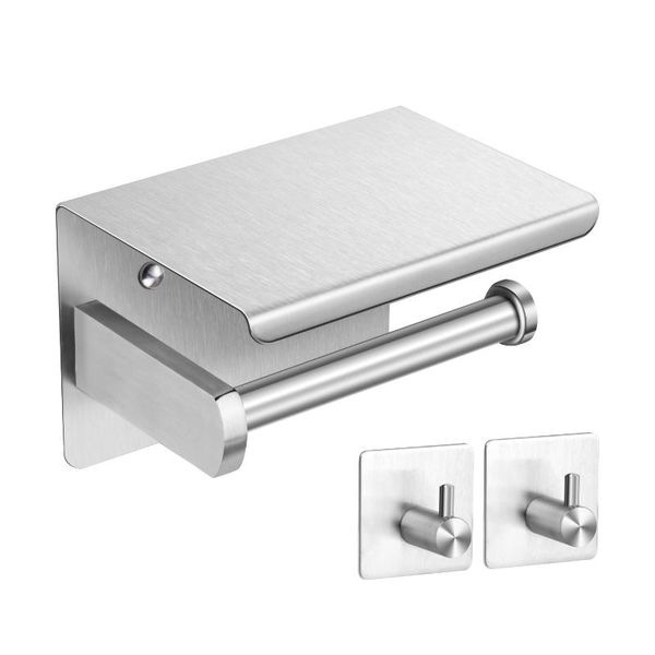 toilet paper holders roll holder stainless steel bathroom wall mount wc phone towel shelf + two self adhesive hooks
toilet paper holders roll holder stainless steel bathroom wall mount wc phone towel shelf + two self adhesive hooks