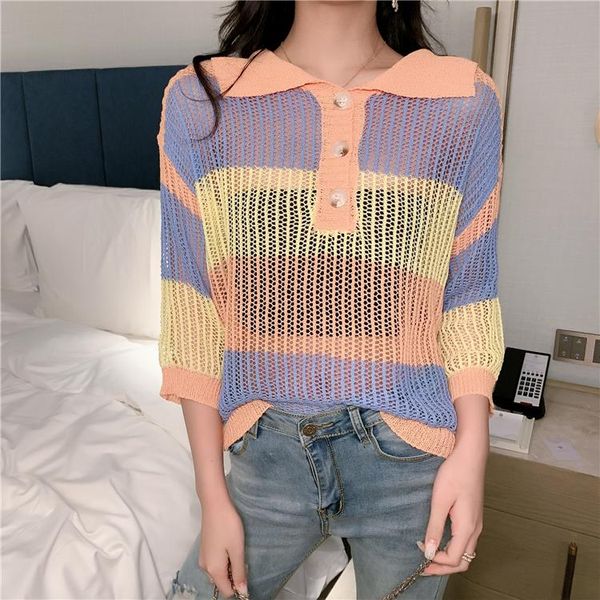 half-sleeve knitted 2021 women's short sleeve mesh transparent thin striped pullovers shirt 1619g sweaters, White;black
half-sleeve knitted 2021 women's short sleeve mesh transparent thin striped pullovers shirt 1619g sweaters, White;black