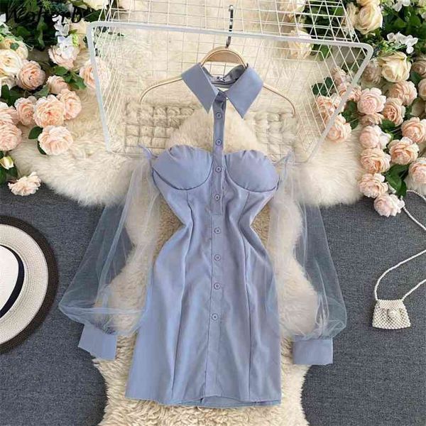 woman dress turn-down collar gauze patchwork hollow out vestidos lady sweet puff sleeve bodycon mini dresses 210519, Black;gray
woman dress turn-down collar gauze patchwork hollow out vestidos lady sweet puff sleeve bodycon mini dresses 210519, Black;gray