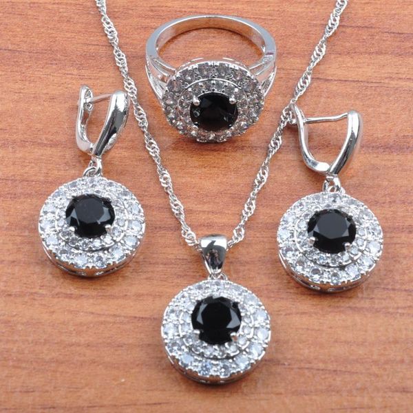 earrings & necklace 2021 black round zirconia wedding jewelry sets for women bridal pendant ring js0270, Silver
earrings & necklace 2021 black round zirconia wedding jewelry sets for women bridal pendant ring js0270, Silver