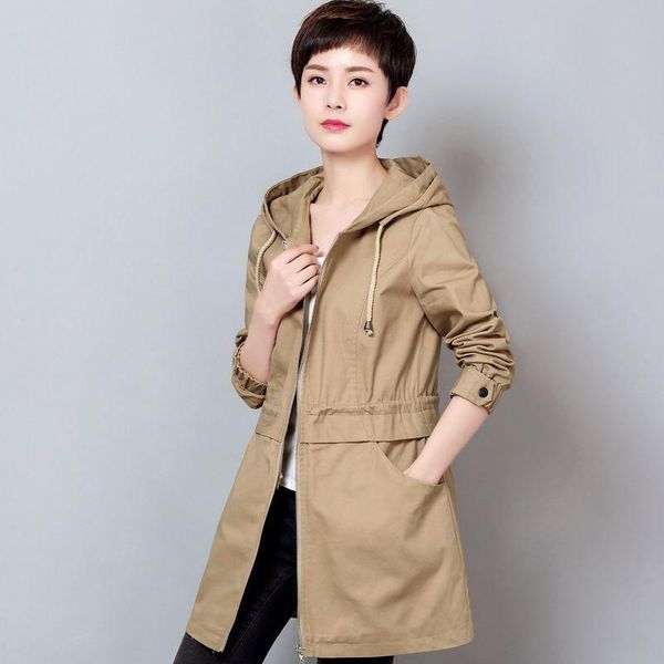 women's jacket 2021 spring autumn hooded long-sleeved windbreaker female middle aged casual loose outwear plus size trench coats, Tan;black
women's jacket 2021 spring autumn hooded long-sleeved windbreaker female middle aged casual loose outwear plus size trench coats, Tan;black
