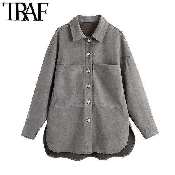 traf women fashion with pockets faux suede oversized blouses vintage long sleeve button-up female shirts chic 210415, White
traf women fashion with pockets faux suede oversized blouses vintage long sleeve button-up female shirts chic 210415, White