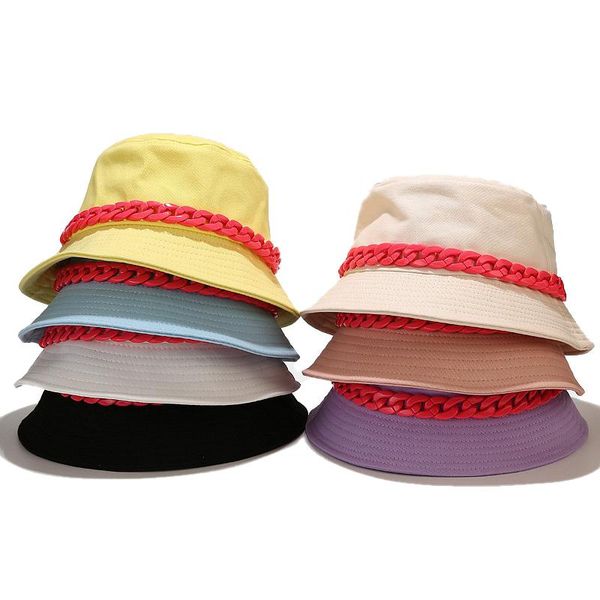 european personality thick chain fisherman hat female summer street basin cotton sunshade trendy man bucket solid color wide brim hats, Blue;gray
european personality thick chain fisherman hat female summer street basin cotton sunshade trendy man bucket solid color wide brim hats, Blue;gray