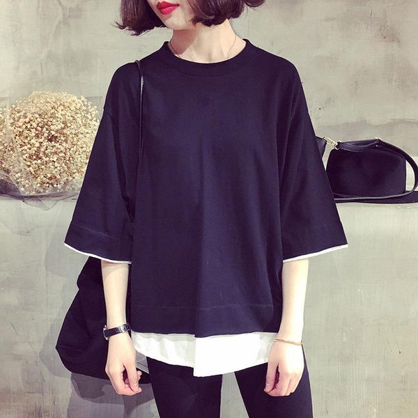 women's t-shirt 2021 solid color false two paper short sleeve t shirt woman loose round neck rendering jacket pullover women, White
women's t-shirt 2021 solid color false two paper short sleeve t shirt woman loose round neck rendering jacket pullover women, White