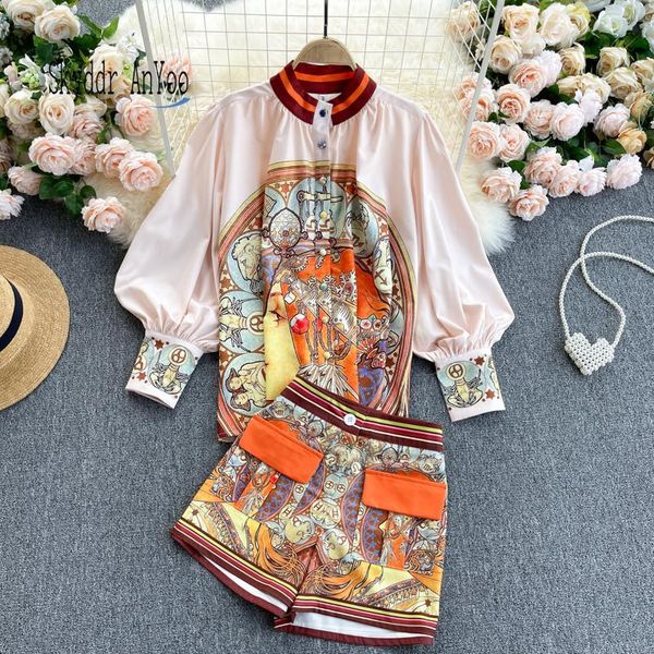 women's tracksuits suit spring summer fashion vintage printed two piece set loose blouse high waist pocket leg shorts female sets, Gray
women's tracksuits suit spring summer fashion vintage printed two piece set loose blouse high waist pocket leg shorts female sets, Gray