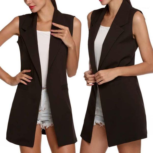 women's vests women jacket open front sleeveless long vest blazer work coat ik88, Black;white
women's vests women jacket open front sleeveless long vest blazer work coat ik88, Black;white