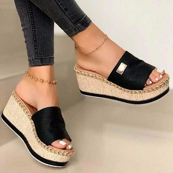 slippers summer women shoes wedge thick bottom fashion 2021 plus size, Black 
slippers summer women shoes wedge thick bottom fashion 2021 plus size, Black