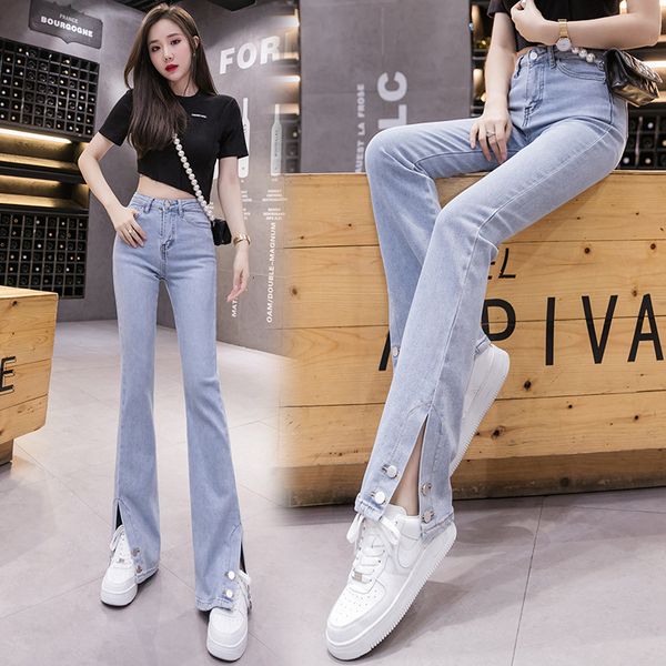 women's jeans front split micro trumpet jeans new spring 2021 high waist slim nine point straight pants, Blue
women's jeans front split micro trumpet jeans new spring 2021 high waist slim nine point straight pants, Blue