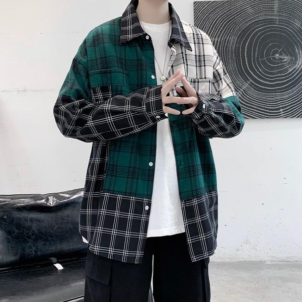 men shirts long sleeve casual turn-down collar large size plaid korean patchwork loose students quality couple's shirt men's, White;black
men shirts long sleeve casual turn-down collar large size plaid korean patchwork loose students quality couple's shirt men's, White;black