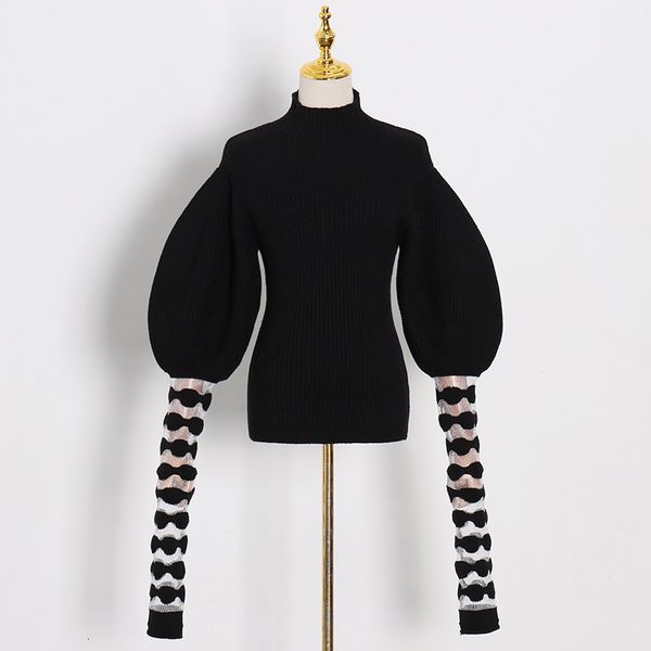 black grease threads knitted or crocheted for woman turtleneck puff sleeve women's long casual female sweater fashions autumn, White;black
black grease threads knitted or crocheted for woman turtleneck puff sleeve women's long casual female sweater fashions autumn, White;black
