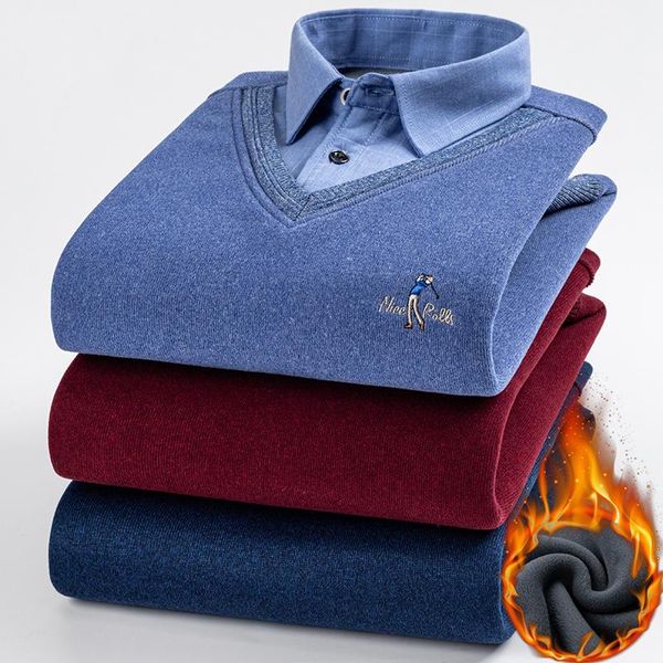 men's casual shirts fleece fake two piece warm, White;black