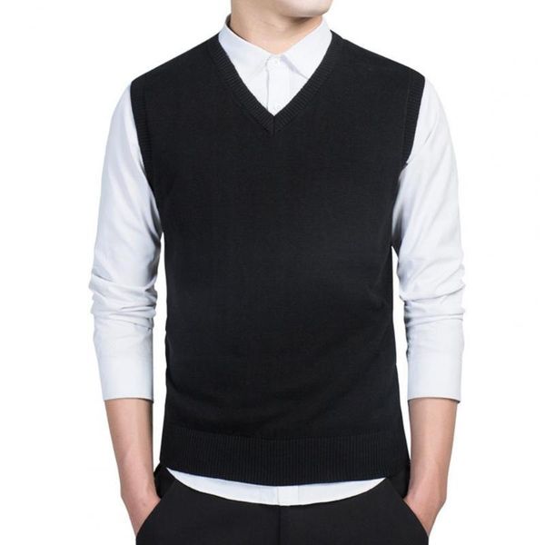 men autumn winter solid color sleeveless v neck knitted sweater business vest men's vests, Black;white
men autumn winter solid color sleeveless v neck knitted sweater business vest men's vests, Black;white