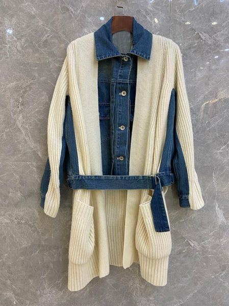 autumn high 2021 quality women knitted patchwork denim jacket coat female long outerwear 2 color tutu women's jackets, Black;brown
autumn high 2021 quality women knitted patchwork denim jacket coat female long outerwear 2 color tutu women's jackets, Black;brown