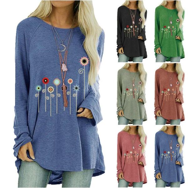 women's t-shirt women flower print tunic long sleeve loose ladies jumper casual, White
women's t-shirt women flower print tunic long sleeve loose ladies jumper casual, White