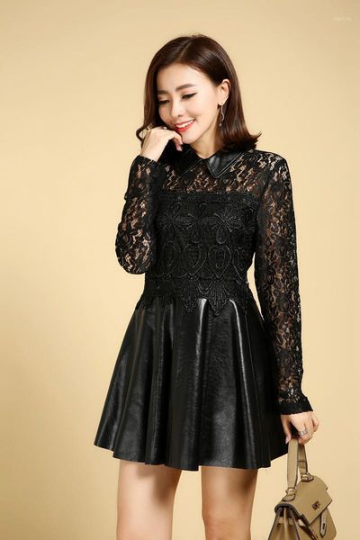 casual dresses arrival lady spring natural leather dress lace trim sheep skin splice mid-long, Black;gray
casual dresses arrival lady spring natural leather dress lace trim sheep skin splice mid-long, Black;gray