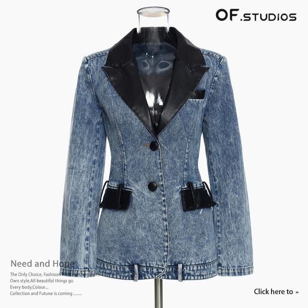 women's suits & blazers 2021 spring pu leather denim patchwork bodycon blazer female single breasted casual 1415, White;black
women's suits & blazers 2021 spring pu leather denim patchwork bodycon blazer female single breasted casual 1415, White;black