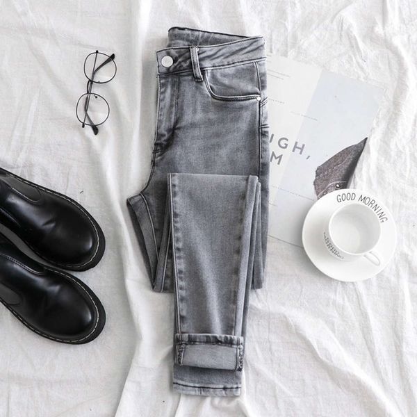 high waist women's style spring and autumn thin tight light gray small foot pencil pants, Blue
high waist women's style spring and autumn thin tight light gray small foot pencil pants, Blue