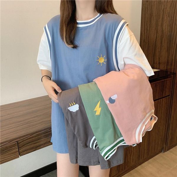girl sweet trend personality short-sleeved t-shirt women spring 2021 soft and comfortable stitching all-match boutique women's, White
girl sweet trend personality short-sleeved t-shirt women spring 2021 soft and comfortable stitching all-match boutique women's, White