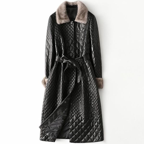 women's leather & faux fashion collar genuine down coat jacket for ladies women lace-up long slim real sheepskin overcoat plus size, Black
women's leather & faux fashion collar genuine down coat jacket for ladies women lace-up long slim real sheepskin overcoat plus size, Black