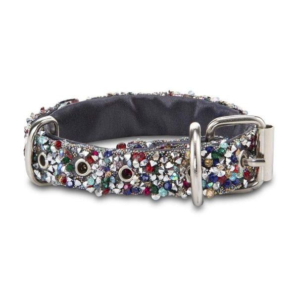 lachoqqa dog cat pet collars with rhinestones 7.90" - 11.00" inches xs-s & leashes