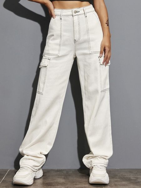 high waisted stitch detail cargo jeans v3js#, Blue
high waisted stitch detail cargo jeans v3js#, Blue