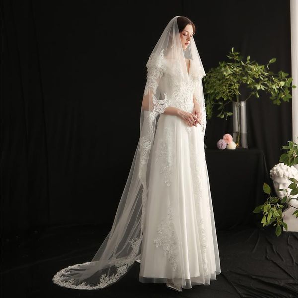 bridal veils elegant luxury long chapel veil lace appliqued headdress with silver comb for wedding travel studio po prop v656, Black
bridal veils elegant luxury long chapel veil lace appliqued headdress with silver comb for wedding travel studio po prop v656, Black
