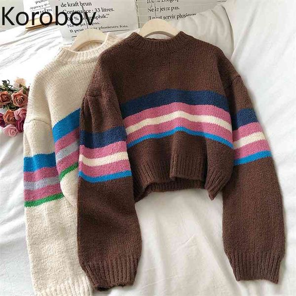 korobov new o neck women sweaters vintage rainbow striped patchwork short pullovers streetwear thick sueter mujer 210430, White;black
korobov new o neck women sweaters vintage rainbow striped patchwork short pullovers streetwear thick sueter mujer 210430, White;black