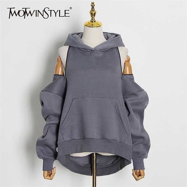 twotyle casual solid sweatshirt for women hooded collar long sleeve hollow out minimalist sweatshirts female fashion fall 211220, Black
twotyle casual solid sweatshirt for women hooded collar long sleeve hollow out minimalist sweatshirts female fashion fall 211220, Black