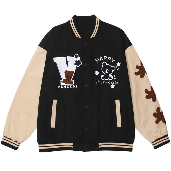men's jackets loble varsity jackets women of vintage bear embroidered baseball jacket streetwear hip hop loose autumn outwear, Black;brown
men's jackets loble varsity jackets women of vintage bear embroidered baseball jacket streetwear hip hop loose autumn outwear, Black;brown