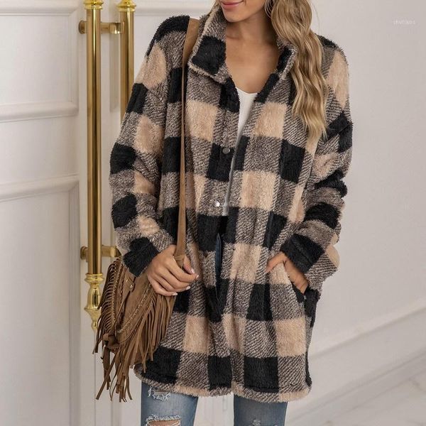 women's wool & blends heflashor 2021 winter casual plush long sleeve coat color contrast plaid single-breasted jacket mid-length overco, Black
women's wool & blends heflashor 2021 winter casual plush long sleeve coat color contrast plaid single-breasted jacket mid-length overco, Black