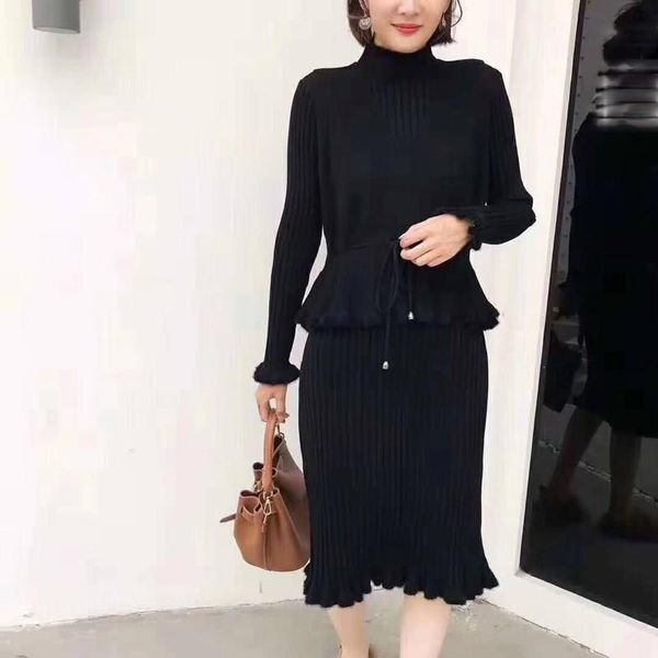 two piece dress winter elegant lace up knitted outfits solid elastic waist turtleneck women's set plud size 2 peice, White
two piece dress winter elegant lace up knitted outfits solid elastic waist turtleneck women's set plud size 2 peice, White