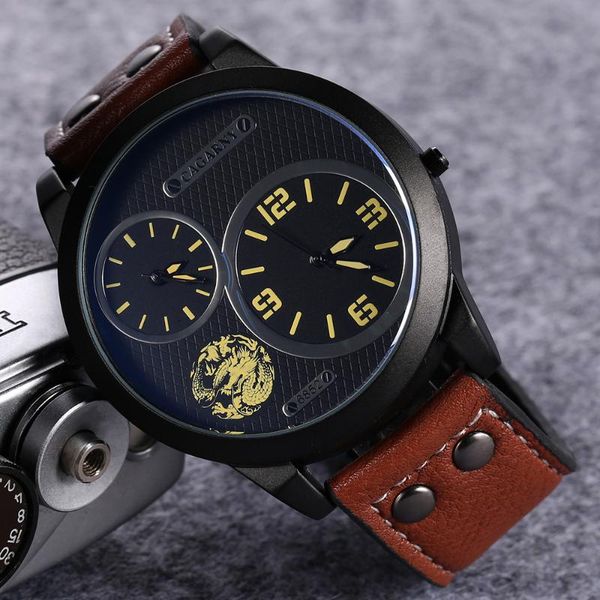 wristwatches cagarny men analog leather sports watches men's cool military watch man quartz clock two times relogio masculino, Slivery;brown 
wristwatches cagarny men analog leather sports watches men's cool military watch man quartz clock two times relogio masculino, Slivery;brown