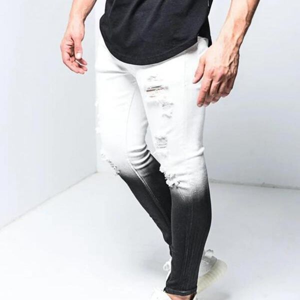 men's jeans fashion skinny stretch ripped male slim fit denim trousers streetwear gradient white black men, Blue
men's jeans fashion skinny stretch ripped male slim fit denim trousers streetwear gradient white black men, Blue