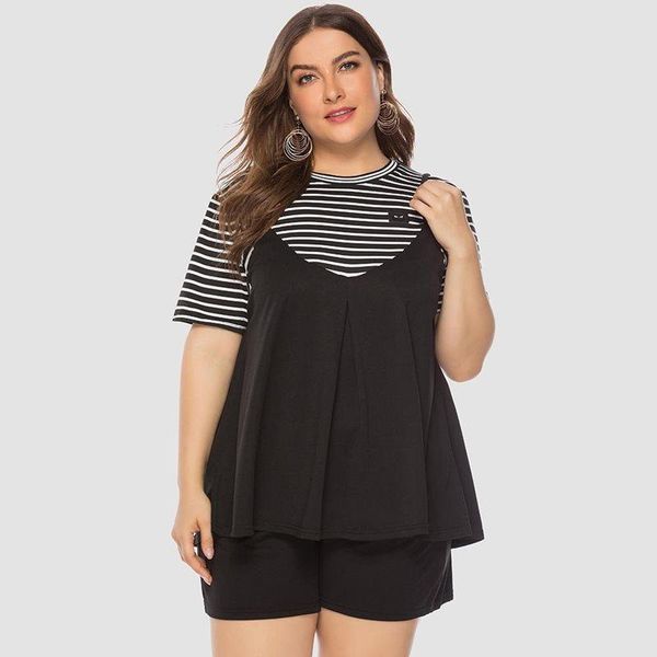 plus size two piece summer sets women harajuku fashion stripe t shirt patchwork loose shorts set black casual outfits women's pants, White
plus size two piece summer sets women harajuku fashion stripe t shirt patchwork loose shorts set black casual outfits women's pants, White