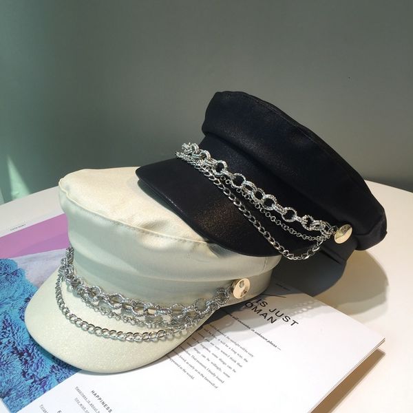 british beret chain frosted leather casual versatile flat navy hat, Yellow
british beret chain frosted leather casual versatile flat navy hat, Yellow