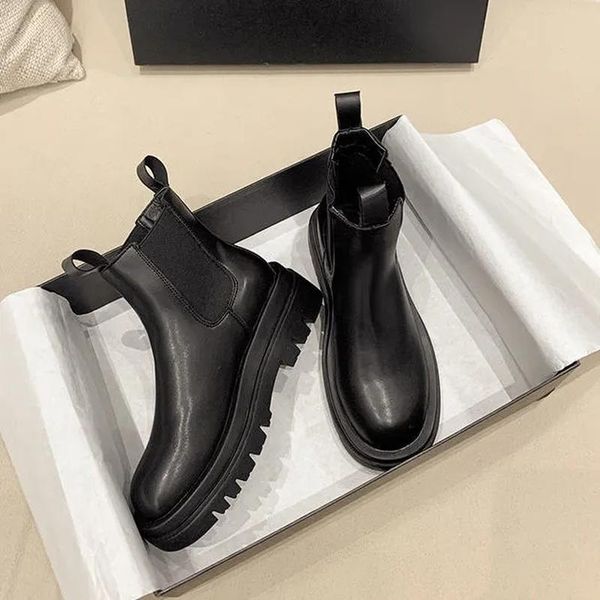boots women elastic band 5cm chunky heel antiskid fashion platform ankle shoes woman boats fall plus large szie 43, Black