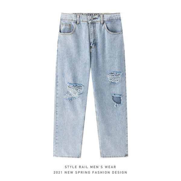men's jeans japanese style straight leg hole for men 2021 fashion trends punk clothing teens distressed ripped denim pants streetwear, Blue
men's jeans japanese style straight leg hole for men 2021 fashion trends punk clothing teens distressed ripped denim pants streetwear, Blue