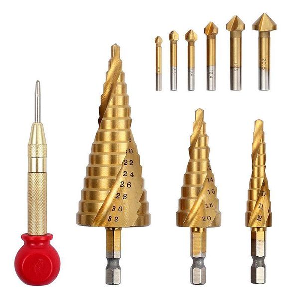 3pcs spiral grooved 4mm to 32mm multiple hole 29 sizes step drill bits and 6 pcs countersink 90 degree center punch tool sets 5i professiona
3pcs spiral grooved 4mm to 32mm multiple hole 29 sizes step drill bits and 6 pcs countersink 90 degree center punch tool sets 5i professiona