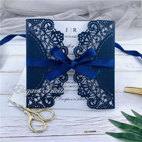 greeting cards dark navy laser cut wedding invitation elegant shiny invite with envelopes and ribbon
greeting cards dark navy laser cut wedding invitation elegant shiny invite with envelopes and ribbon