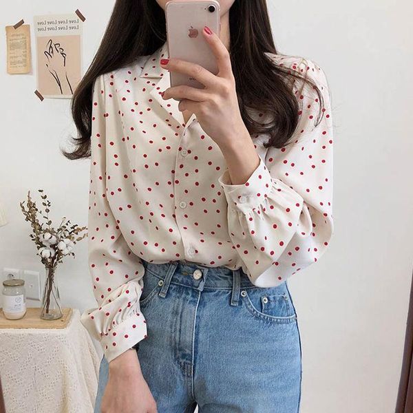 women's blouses & shirts spring autumn style chiffon blouse shirt long sleeve polka dot button notched collar elegant loose sp887, White
women's blouses & shirts spring autumn style chiffon blouse shirt long sleeve polka dot button notched collar elegant loose sp887, White
