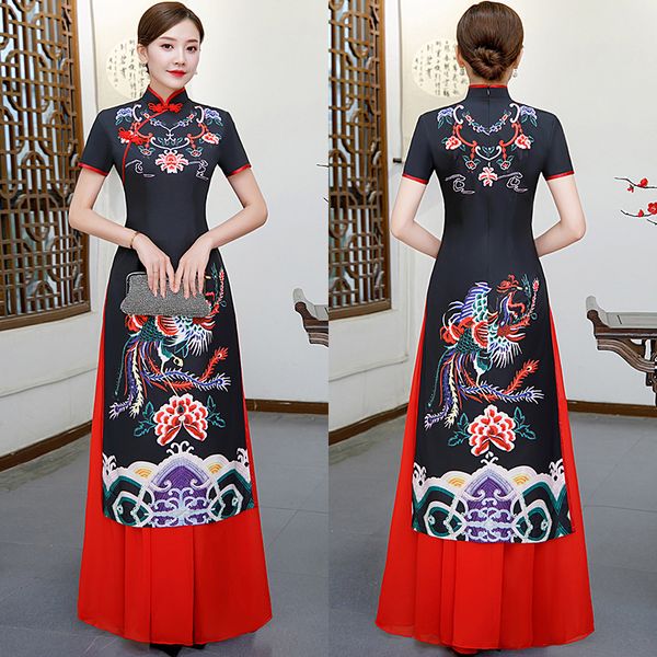 vietnam style elegant lady phoenix print oriental half sleeve cheongsam chinese mandarin collar aodai qipao dress, Red
vietnam style elegant lady phoenix print oriental half sleeve cheongsam chinese mandarin collar aodai qipao dress, Red