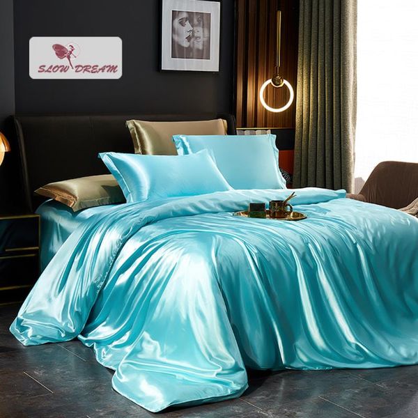 bedding sets slowdream women pure blue satin set silky duvet cover flat sheet pillowcase twin full  king family bed linen 
bedding sets slowdream women pure blue satin set silky duvet cover flat sheet pillowcase twin full  king family bed linen